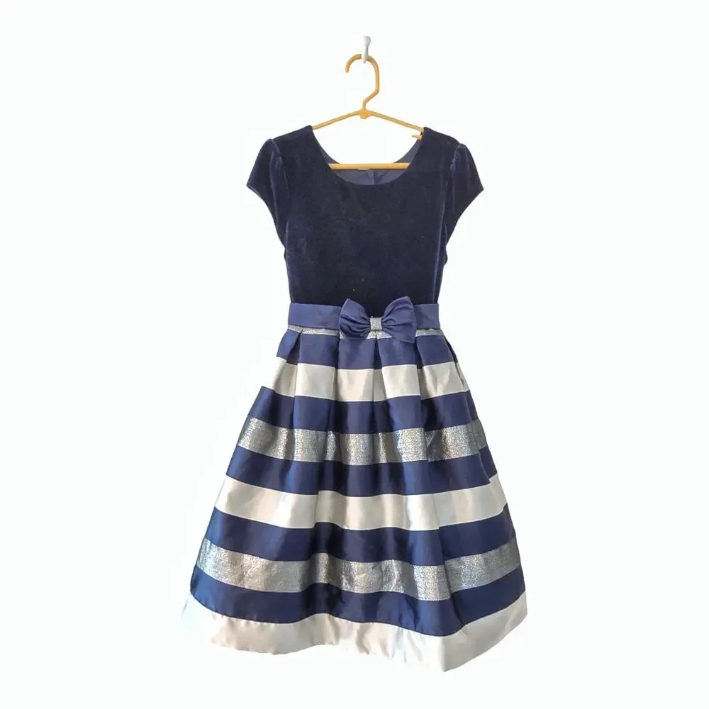 JONA MICHELLE Girls Navy Velvet & Satin Party Dress Size 10 Special Occasion